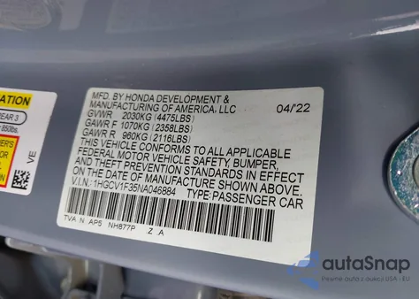 2022 Honda Accord Sport из США, поврежденный, VIN 1HGCV1F35NA046884